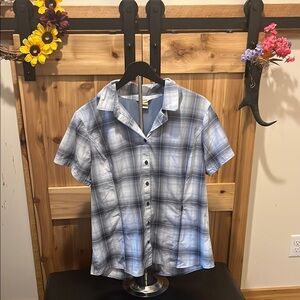 Duluth Trading Co Blue and White Plaid Kids Button Down Shirt